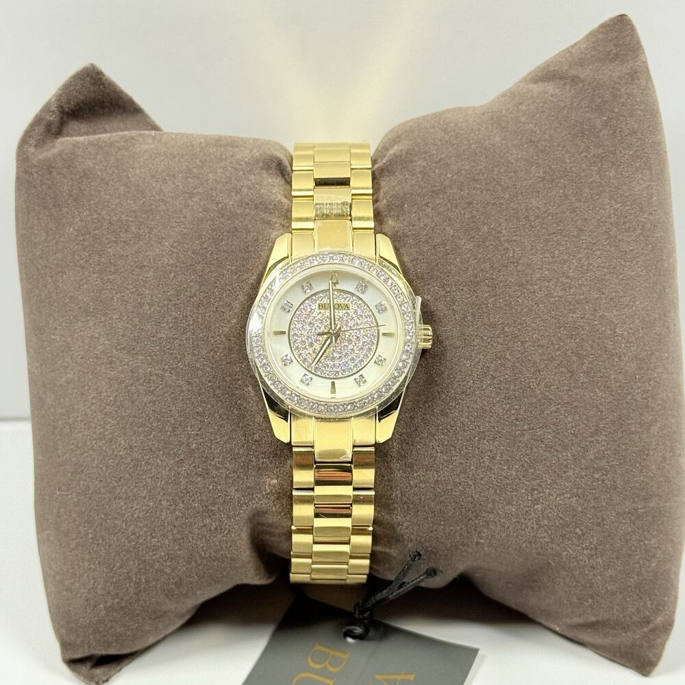 Bulova Classic 98L315 Crystal Pave Gold Tone Dial and Band Women’s Watch